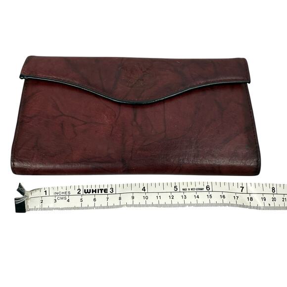 Buxton Wallet Top Grain Cowhide Leather Red Marbled Billfold Kisslock Checkbook - Picture 7 of 8